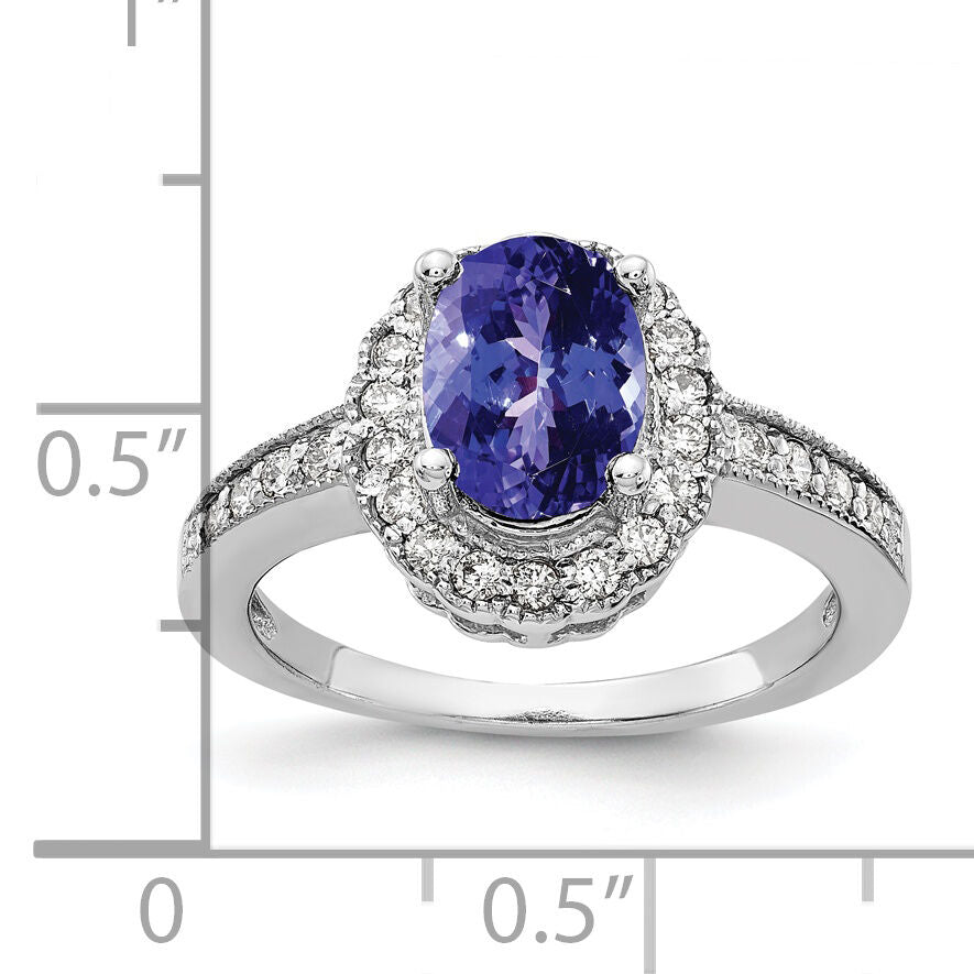 14k White Gold 8x6mm Oval Tanzanite AA Diamond ring-Y4420T/AA