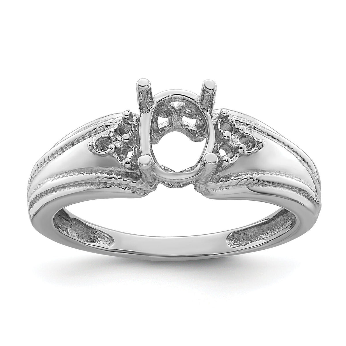 14k White Gold 7x5mm Oval Gemstone / .08ct. Diamond Ring Mounting-Y4450