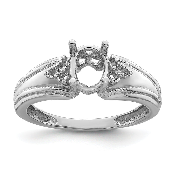 14k White Gold 7x5mm Oval Gemstone / .08ct. Diamond Ring Mounting-Y4450