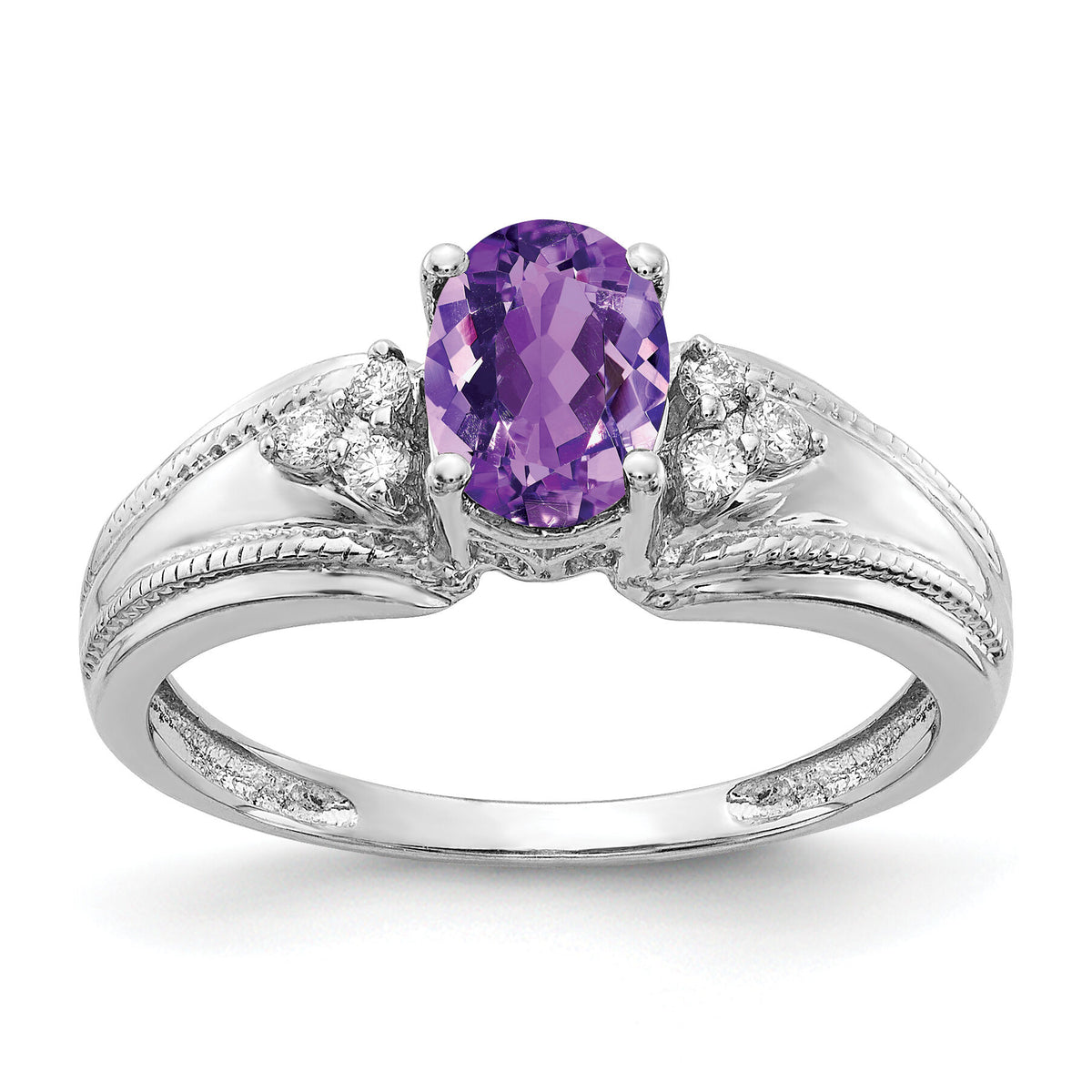 14k White Gold 7x5mm Oval Amethyst AA Diamond ring-Y4450AM/AA