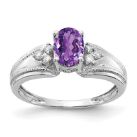 14k White Gold 7x5mm Oval Amethyst AA Diamond ring-Y4450AM/AA