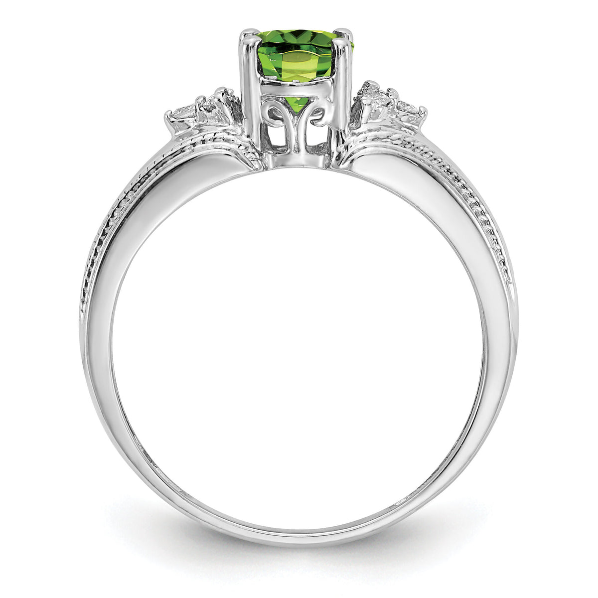 14k White Gold 7x5mm Oval Peridot AA Diamond ring-Y4450PE/AA