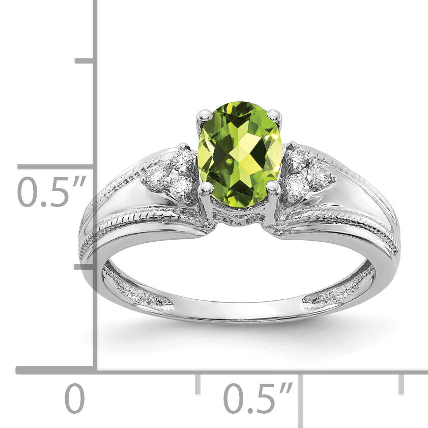 14k White Gold 7x5mm Oval Peridot AA Diamond ring-Y4450PE/AA