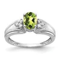 14k White Gold 7x5mm Oval Peridot AA Diamond ring-Y4450PE/AA