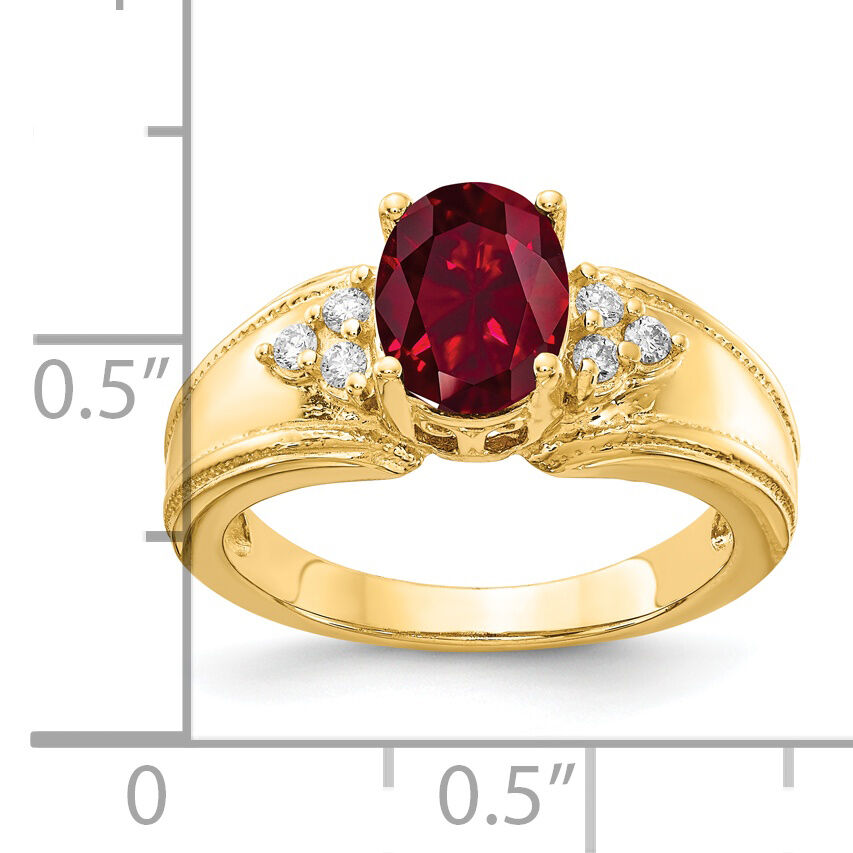 14k 8x6mm Oval Created Ruby AA Diamond ring-Y4452CR/AA