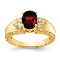14k 8x6mm Oval Garnet AA Diamond ring-Y4452GA/AA
