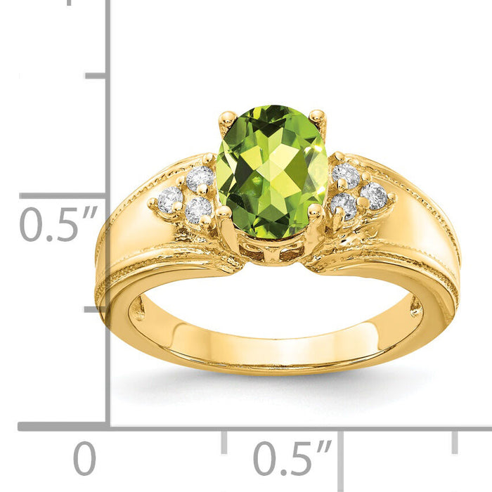 14k 8x6mm Oval Peridot AA Diamond ring-Y4452PE/AA