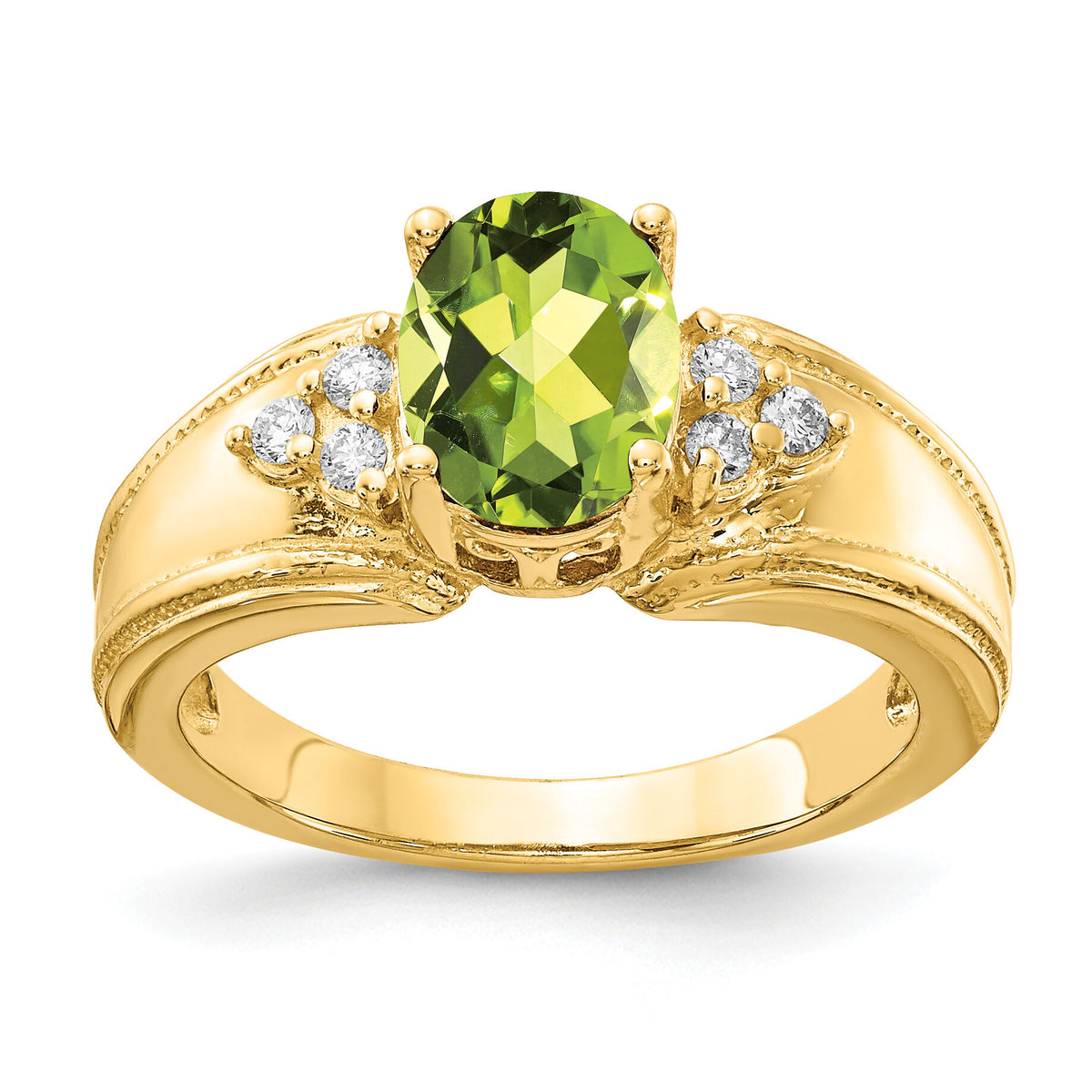 14k 8x6mm Oval Peridot AA Diamond ring-Y4452PE/AA