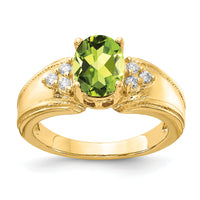 14k 8x6mm Oval Peridot AA Diamond ring-Y4452PE/AA