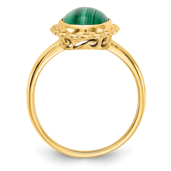 14k 10x8mm Malachite Cabochon Ring-Y4494MB