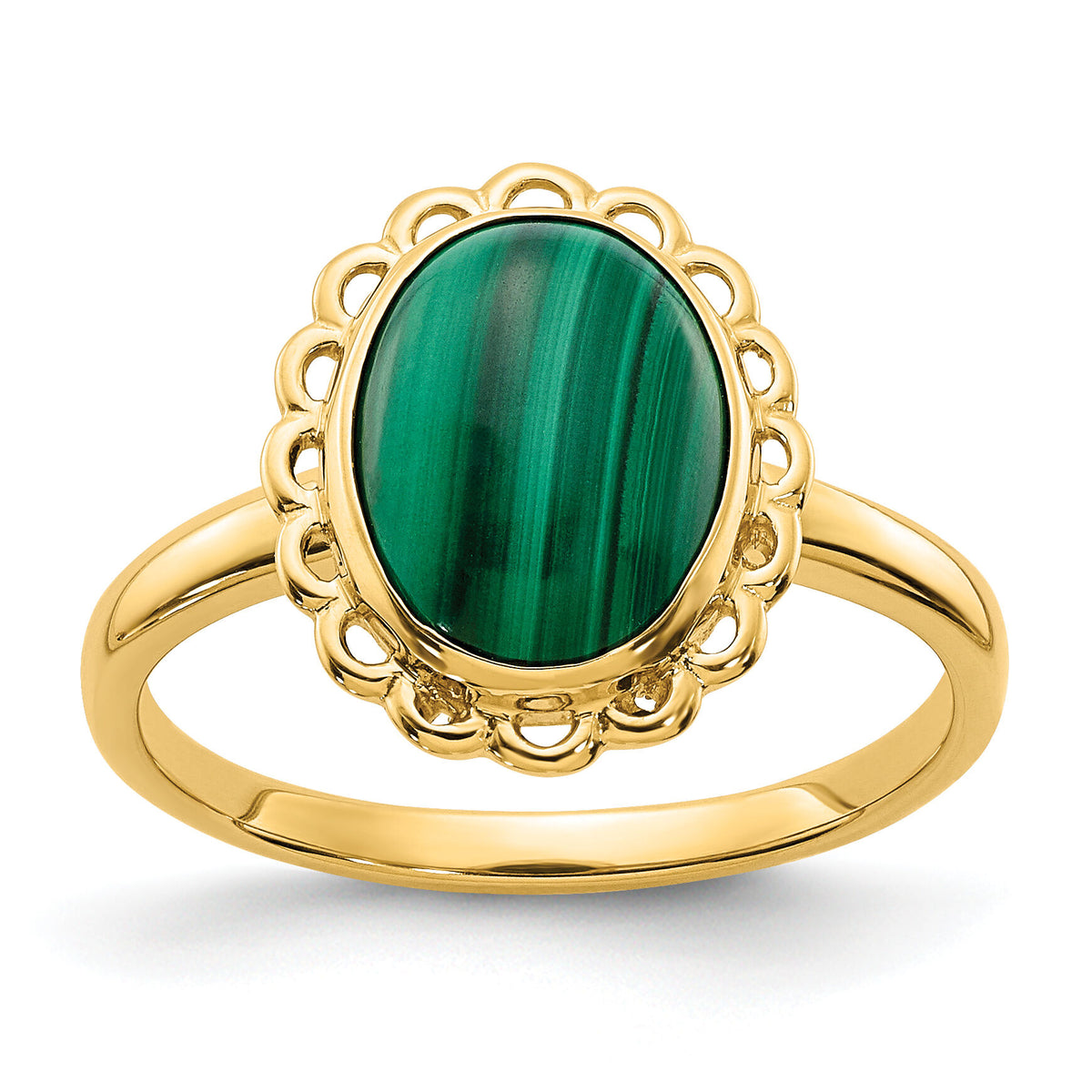 14k 10x8mm Malachite Cabochon Ring-Y4494MB