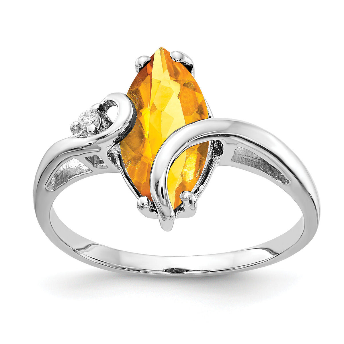 14k White Gold 12x6mm Marquise Citrine AA Diamond ring-Y4530CI/AA