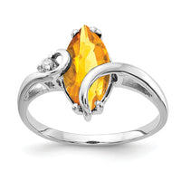 14k White Gold 12x6mm Marquise Citrine AA Diamond ring-Y4530CI/AA