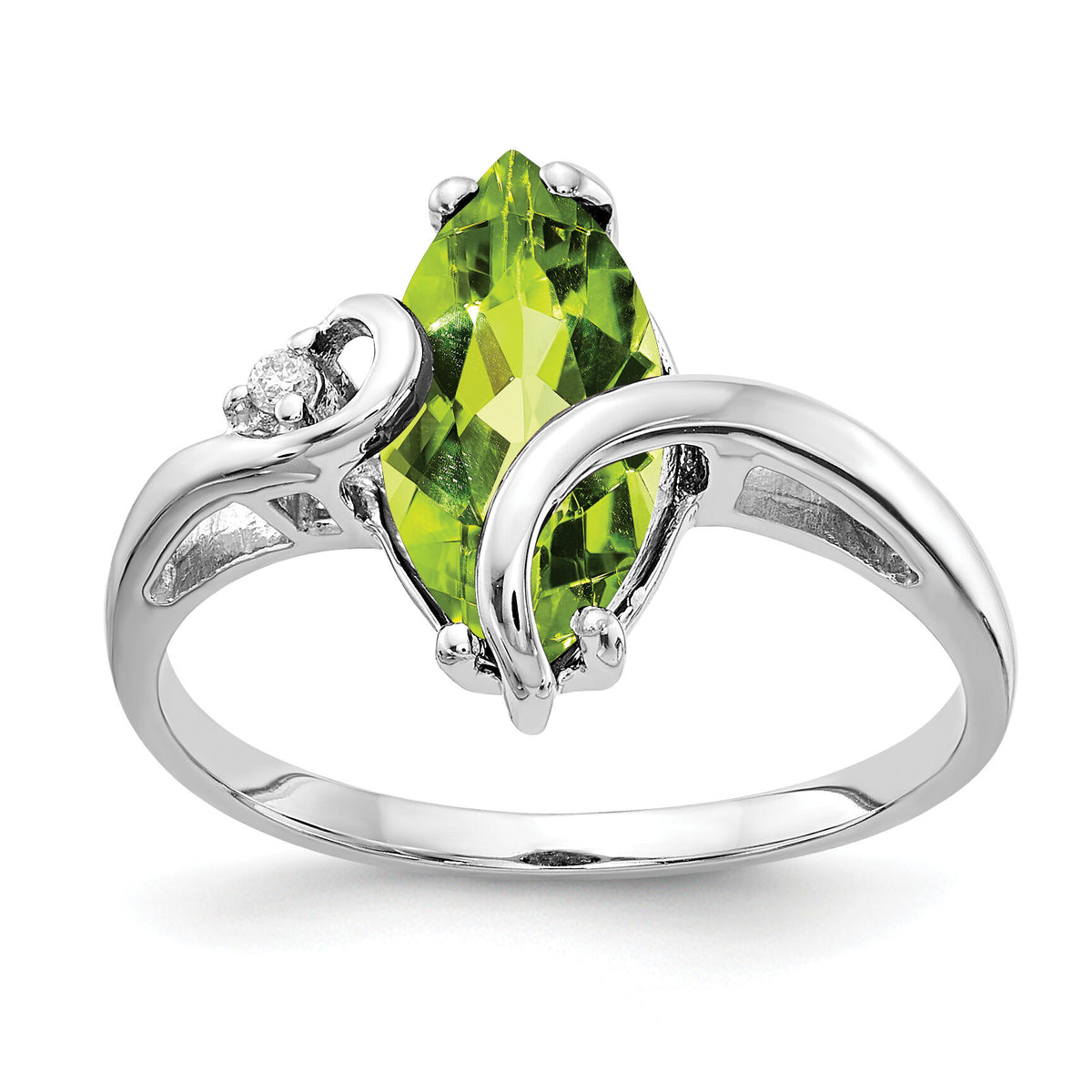 14k White Gold 12x6mm Marquise Peridot AA Diamond ring-Y4530PE/AA