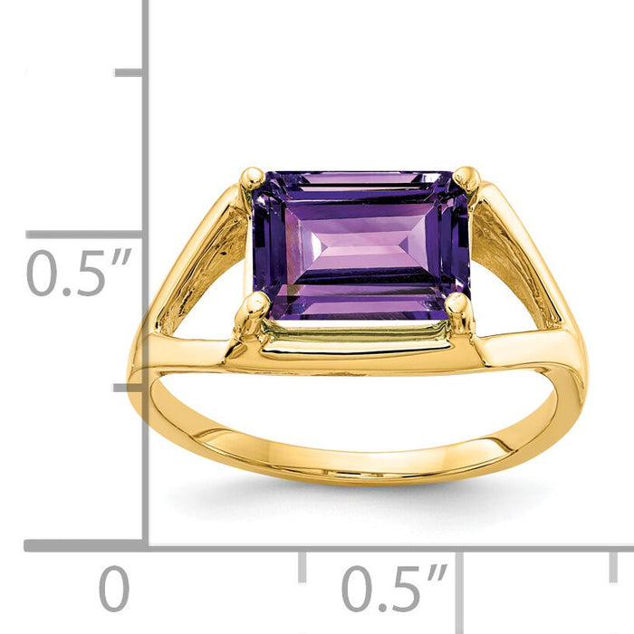 14k 9x7mm Emerald Cut Amethyst ring-Y4538AM