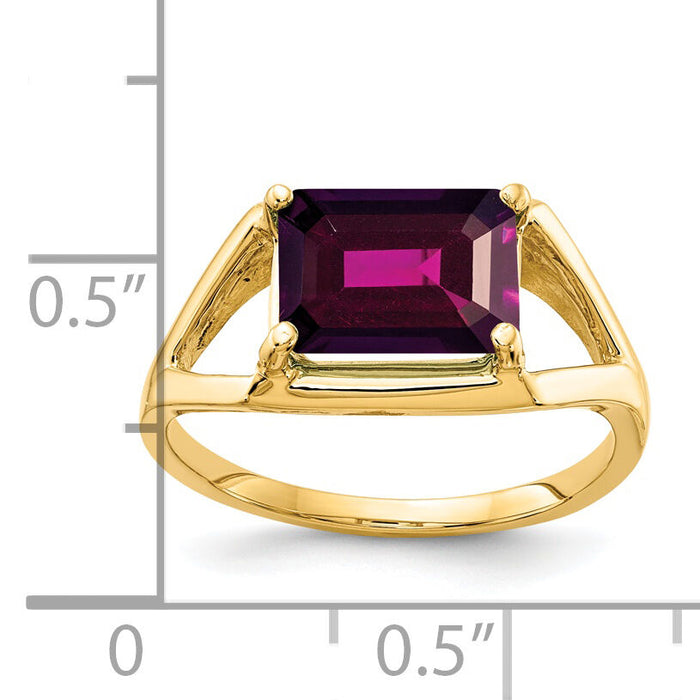 14k 9x7mm Emerald Cut Rhodolite Garnet ring-Y4538RG