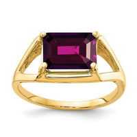 14k 9x7mm Emerald Cut Rhodolite Garnet ring-Y4538RG