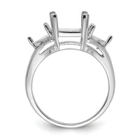 14k White Gold 9x7 Emerald / 2-5mm Trillion Gemstone Ring Mounting-Y4543