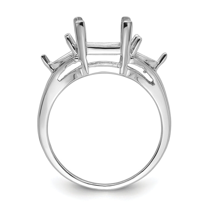 14k White Gold 9x7 Emerald / 2-5mm Trillion Gemstone Ring Mounting-Y4543
