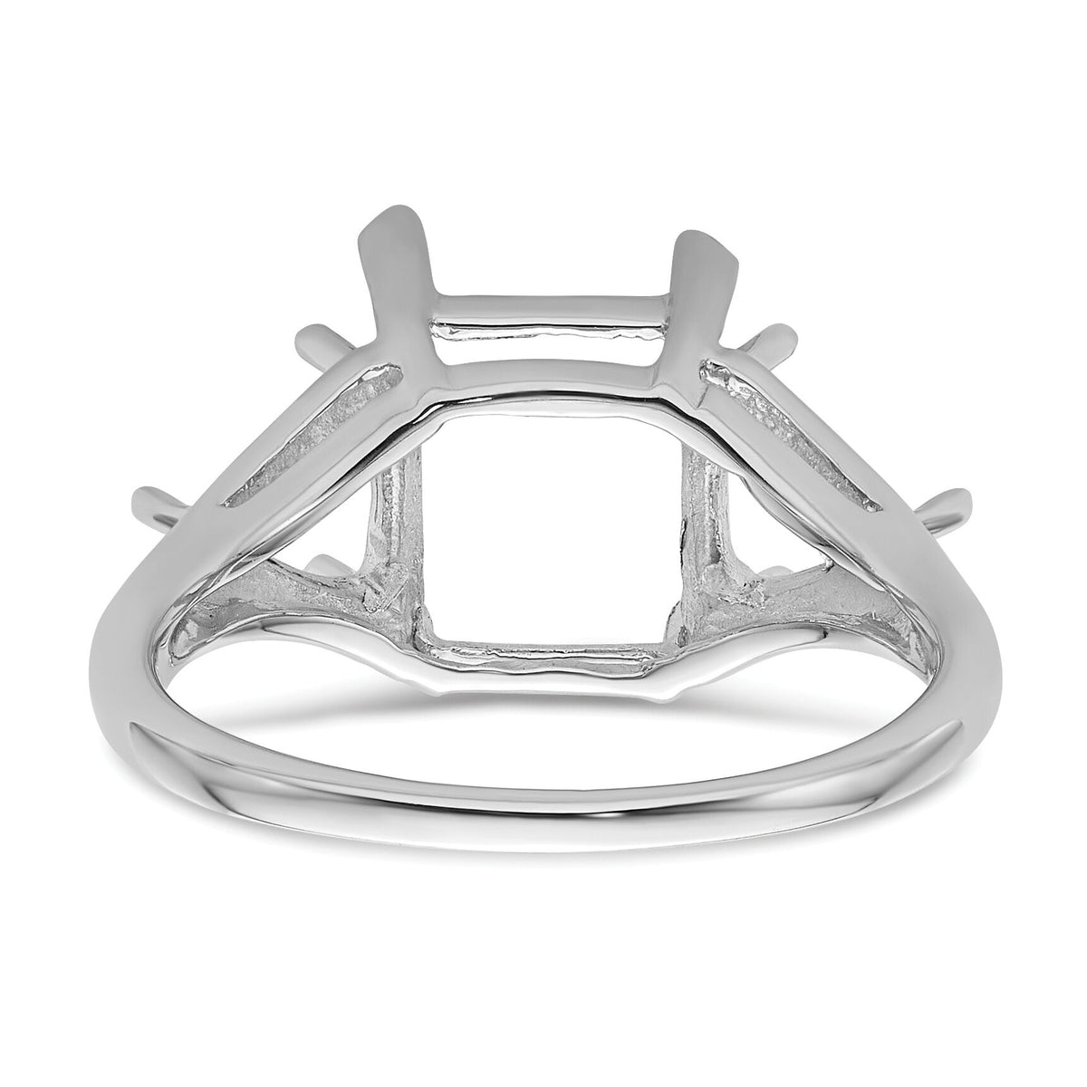 14k White Gold 9x7 Emerald / 2-5mm Trillion Gemstone Ring Mounting-Y4543