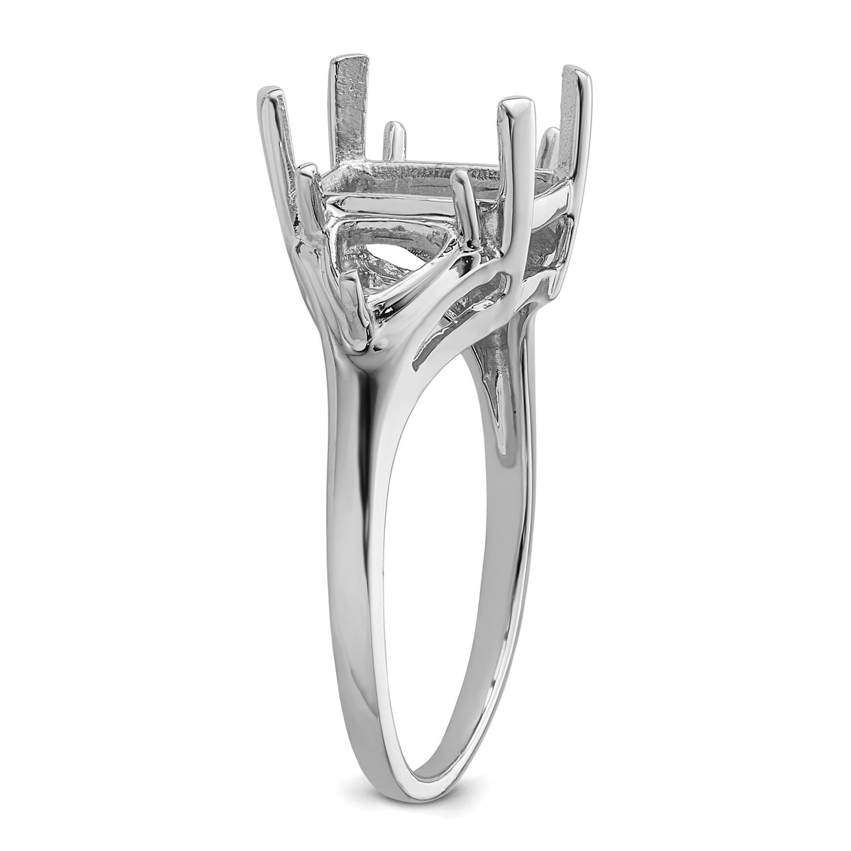 14k White Gold 9x7 Emerald / 2-5mm Trillion Gemstone Ring Mounting-Y4543