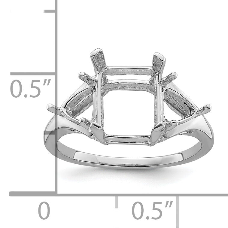 14k White Gold 9x7 Emerald / 2-5mm Trillion Gemstone Ring Mounting-Y4543