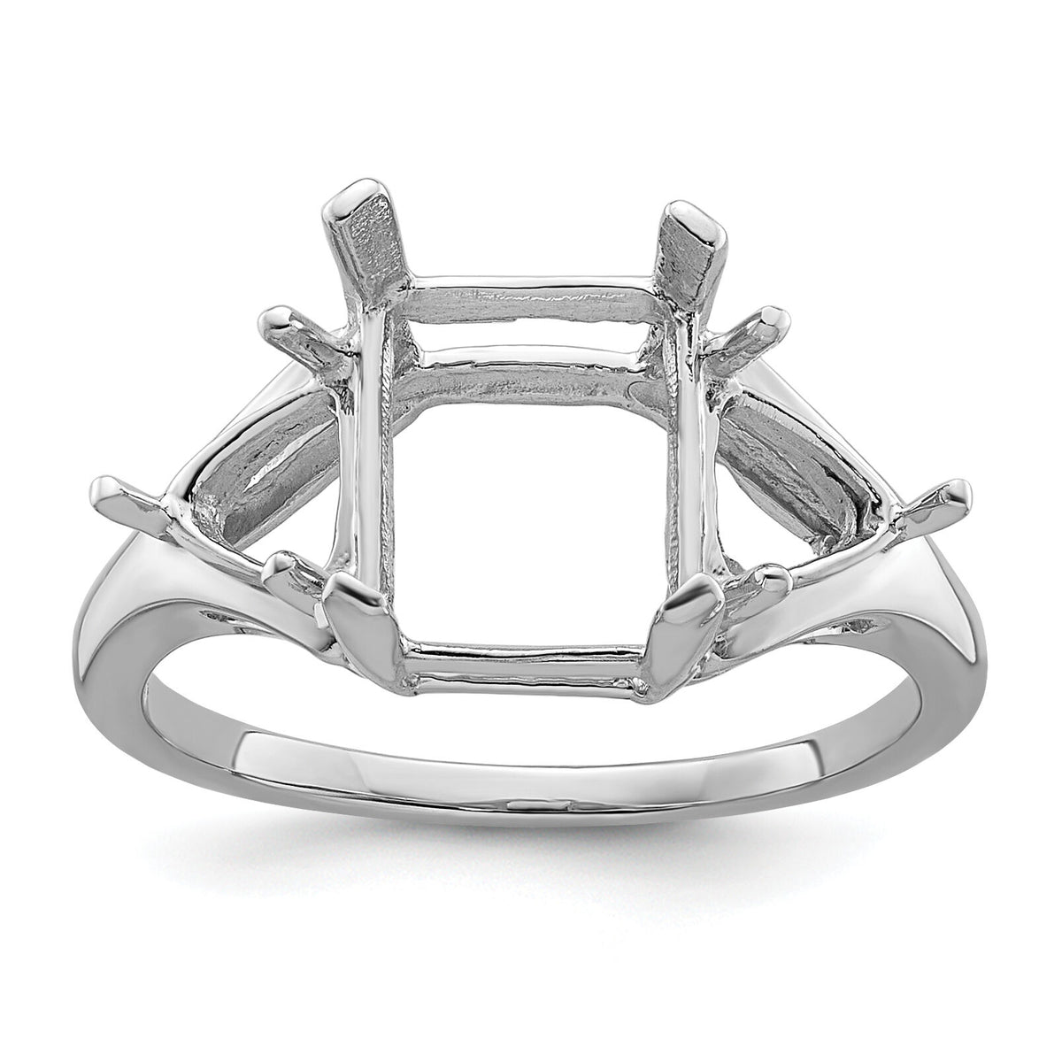 14k White Gold 9x7 Emerald / 2-5mm Trillion Gemstone Ring Mounting-Y4543