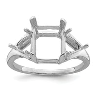 14k White Gold 9x7 Emerald / 2-5mm Trillion Gemstone Ring Mounting-Y4543