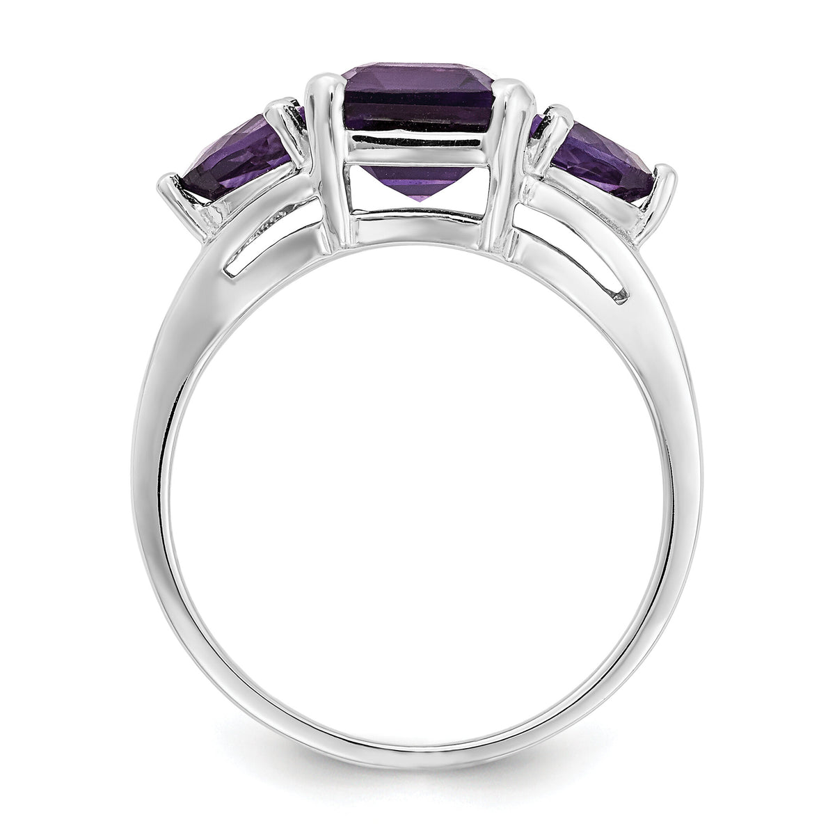 14k White Gold Amethyst 3-Stone Ring-Y4543AM