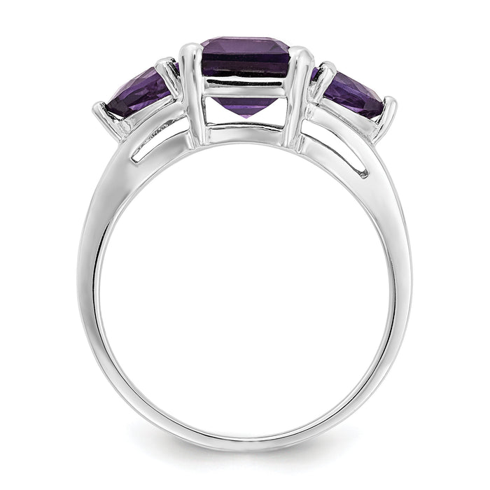 14k White Gold Amethyst 3-Stone Ring-Y4543AM