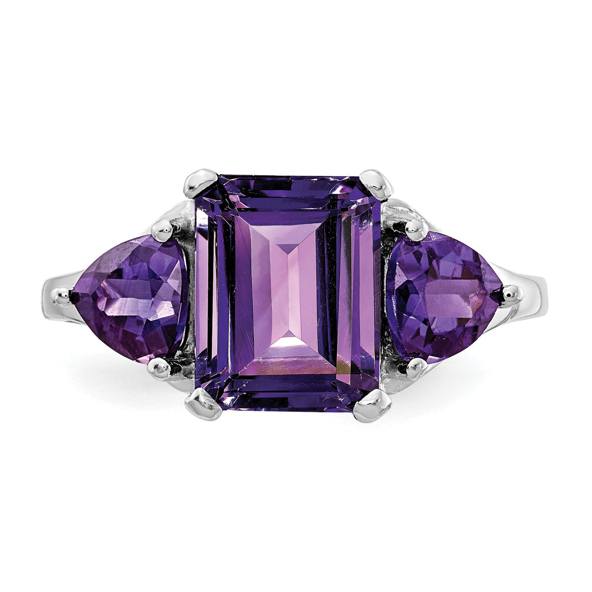 14k White Gold Amethyst 3-Stone Ring-Y4543AM