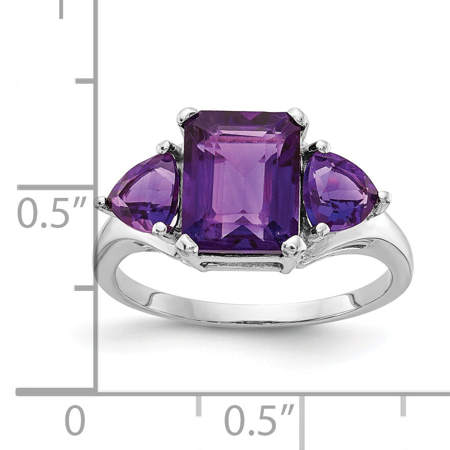 14k White Gold Amethyst 3-Stone Ring-Y4543AM