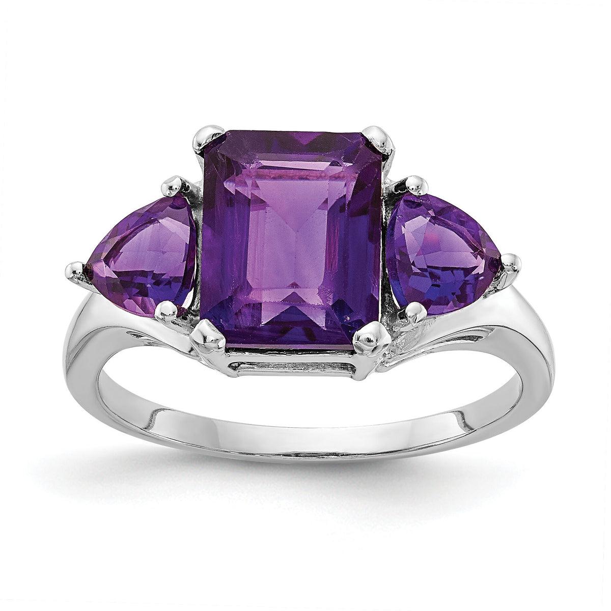 14k White Gold Amethyst 3-Stone Ring-Y4543AM
