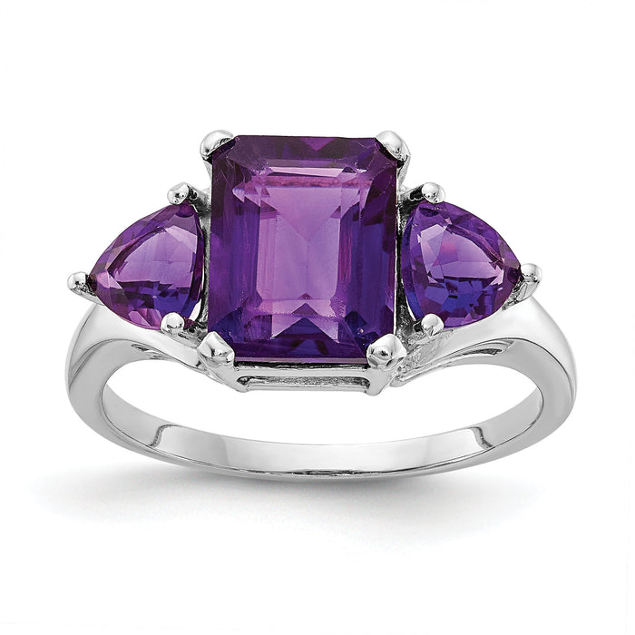 14k White Gold Amethyst 3-Stone Ring-Y4543AM