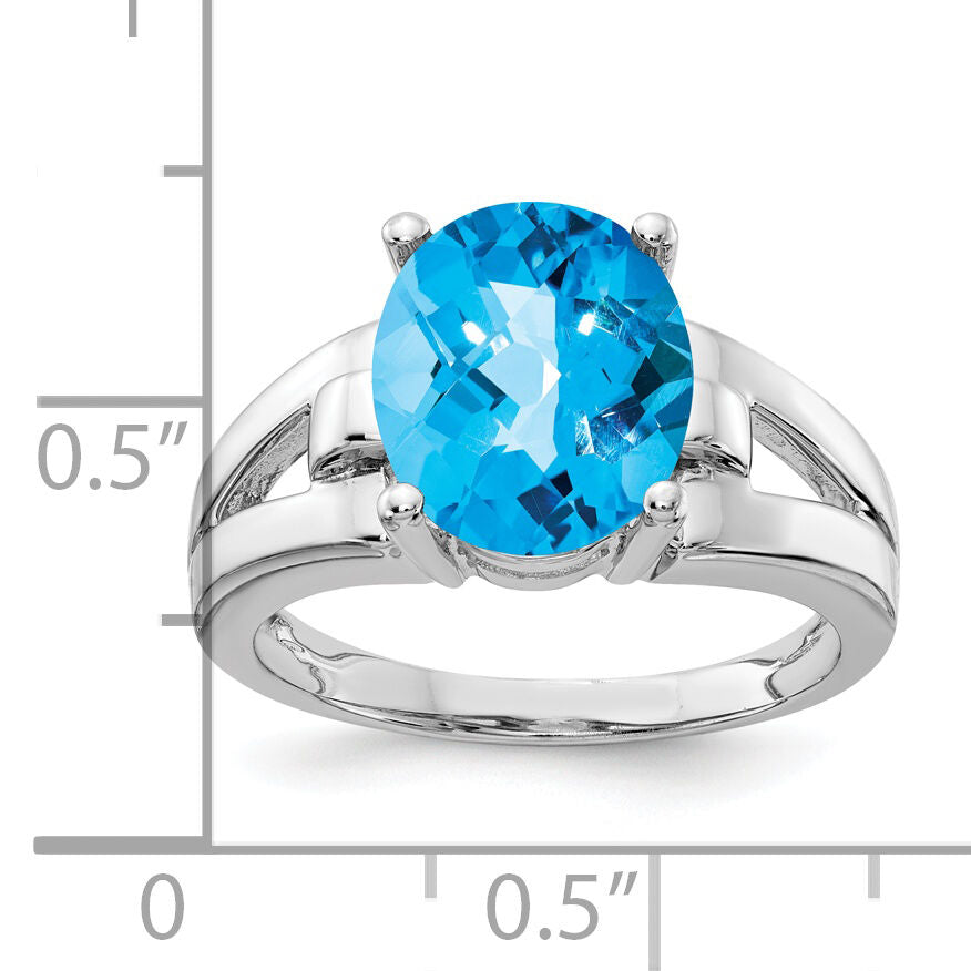 14k White Gold 11x9mm Oval Blue Topaz Checker ring-Y4547BC