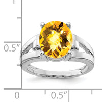 14k White Gold 11x9mm Oval Citrine Checker ring-Y4547CC