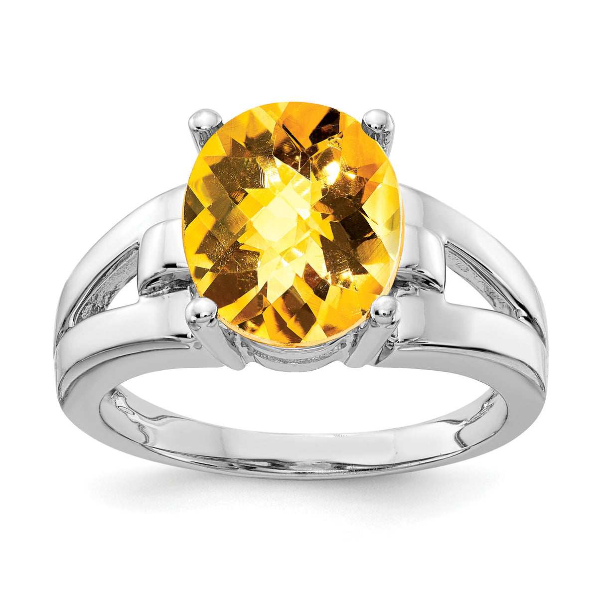 14k White Gold 11x9mm Oval Citrine Checker ring-Y4547CC