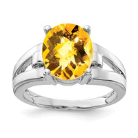 14k White Gold 11x9mm Oval Citrine Checker ring-Y4547CC