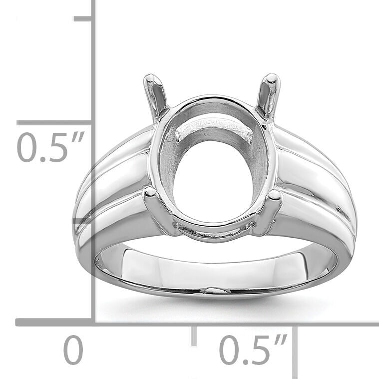 14k White Gold 12x10mm Oval Gemstone Ring Mounting-Y4549