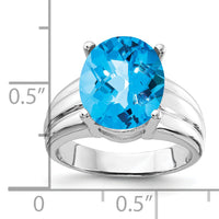 14k White Gold 12x10mm Oval Blue Topaz Checker ring-Y4549BC