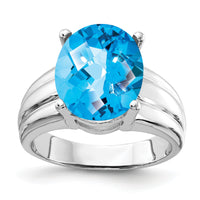 14k White Gold 12x10mm Oval Blue Topaz Checker ring-Y4549BC