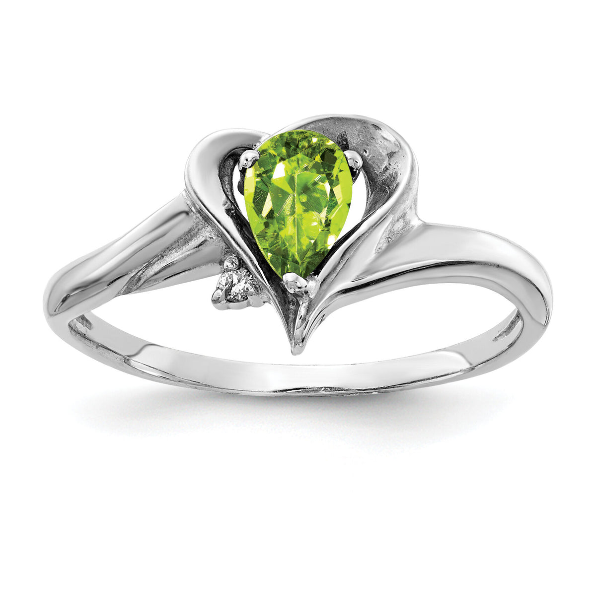 14k White Gold 6x4mm Pear Peridot AA Diamond ring-Y4560PE/AA