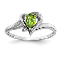 14k White Gold 6x4mm Pear Peridot AA Diamond ring-Y4560PE/AA
