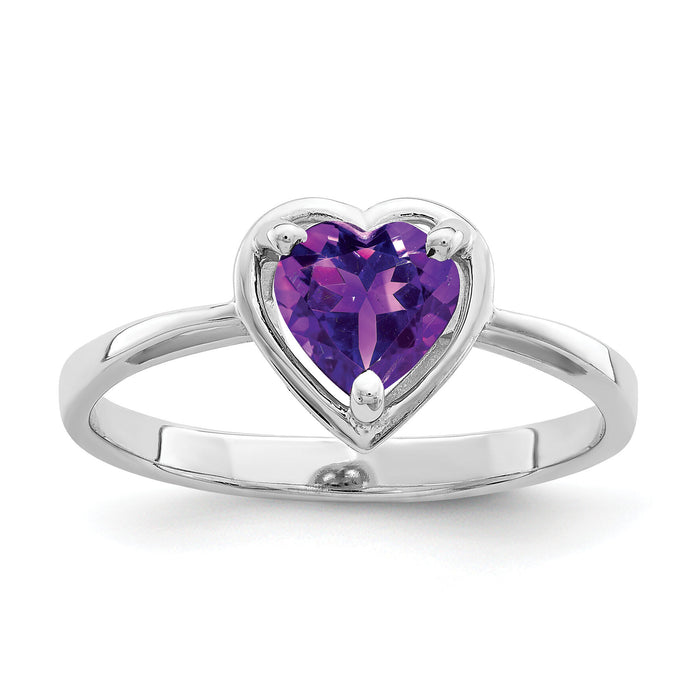 14k White Gold 6mm Heart Amethyst ring-Y4563AM