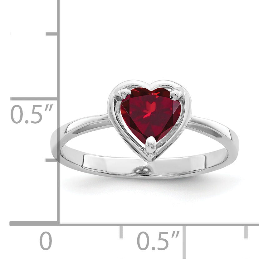 14k White Gold 6mm Heart Created Ruby ring-Y4563CR
