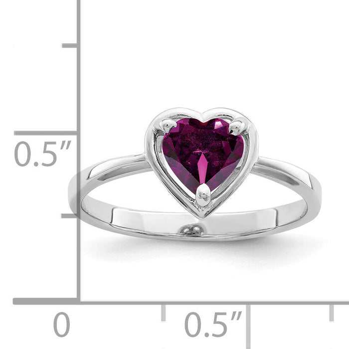 14k White Gold 6mm Heart Rhodolite Garnet ring-Y4563RG