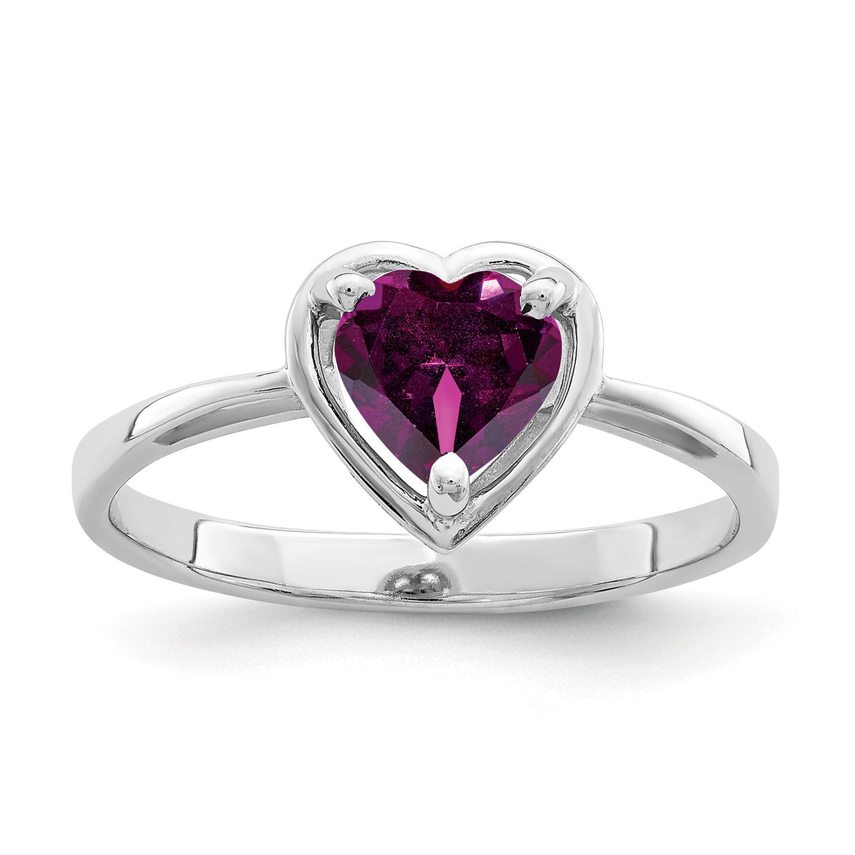 14k White Gold 6mm Heart Rhodolite Garnet ring-Y4563RG