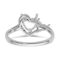 14k White Gold 6mm Heart/4mm Heart Gemstone Ring Mounting-Y4575