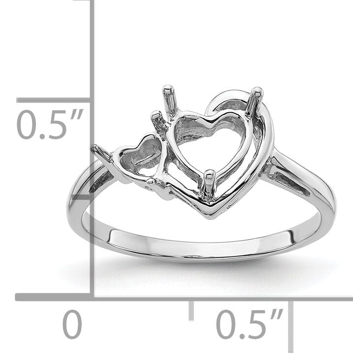 14k White Gold 6mm Heart/4mm Heart Gemstone Ring Mounting-Y4575