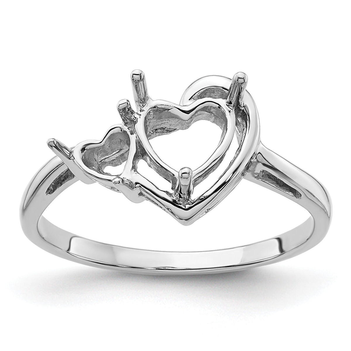 14k White Gold 6mm Heart/4mm Heart Gemstone Ring Mounting-Y4575